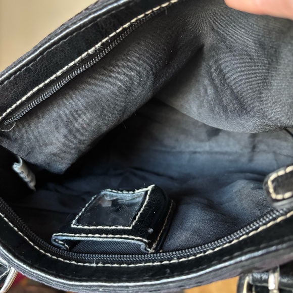 90s Vintage Black Faux Leather Small Studded Fabric Shoulder Bag Purse iPod - Picture 10 of 10